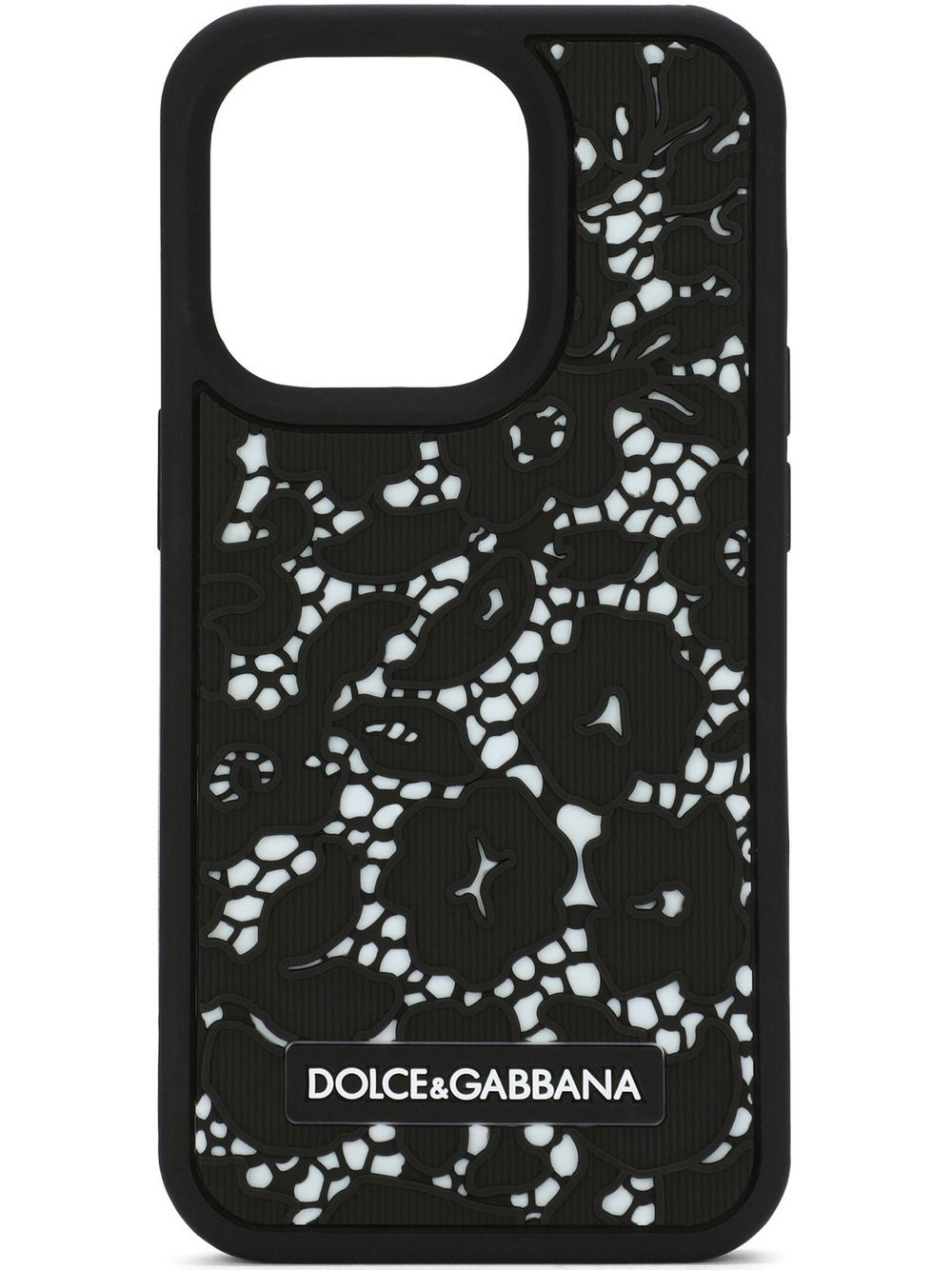 Dolce & Gabbana iPhone 14 Pro-Hülle mit Blumenspitze - Schwarz von Dolce & Gabbana