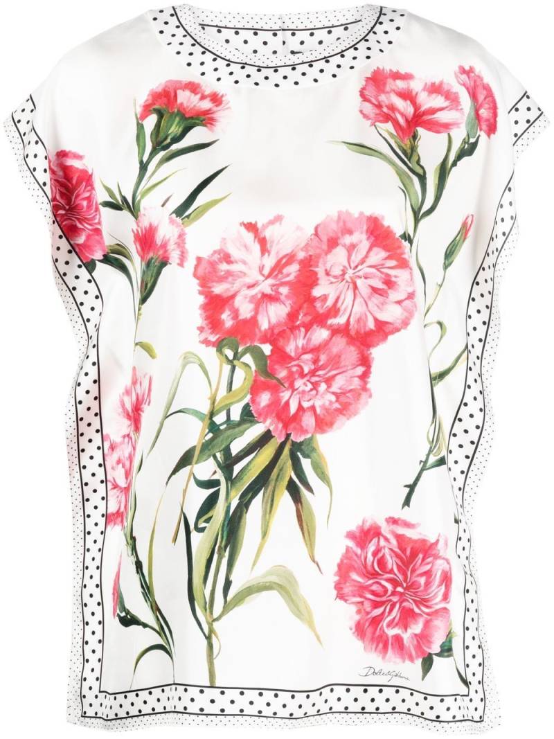 Dolce & Gabbana Seidenbluse mit Blumen-Print - Weiß von Dolce & Gabbana