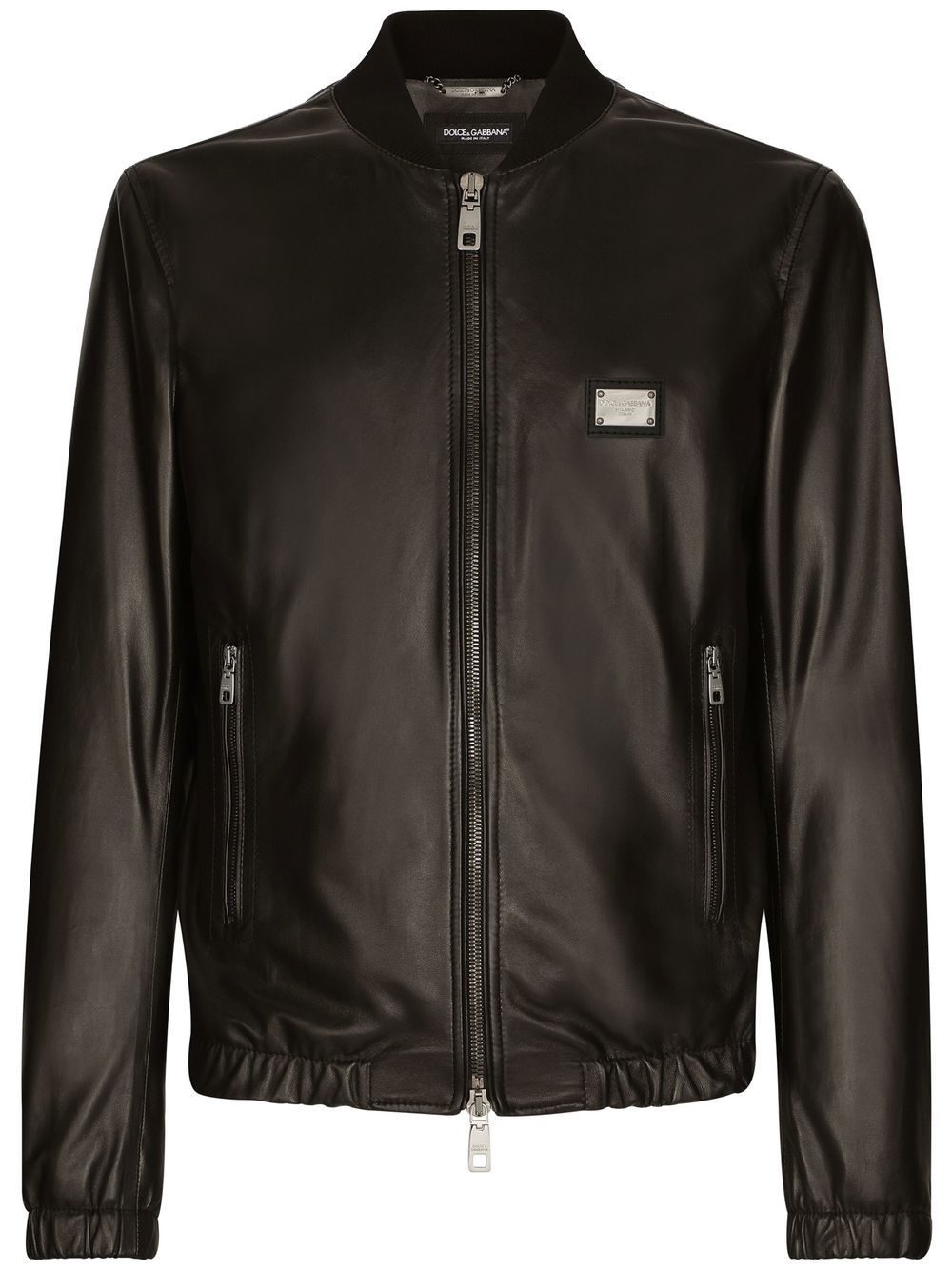 Dolce & Gabbana Lederjacke mit Logo-Schild - Schwarz von Dolce & Gabbana