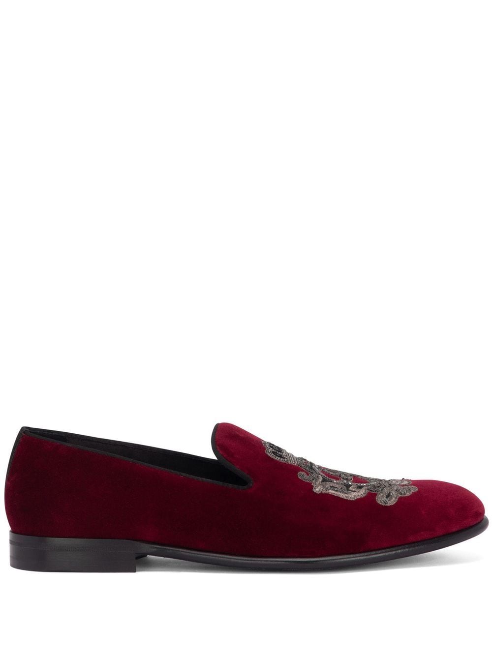 Dolce & Gabbana Bestickte Slipper in Samtoptik - Rot von Dolce & Gabbana