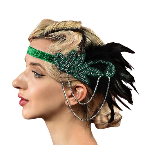 20er Jahre Vintage Feder Haarschmuck Elegante Stirnband mit Feder Strass Karneval Kostüm Damen 20er Jahre Accessoires Damen-Kopfbedeckung für Halloween Karneval Party (Green, One Size) von DolceTiger
