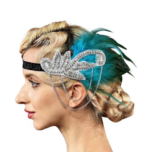 20er Jahre Vintage Feder Haarschmuck Elegante Stirnband mit Feder Strass Karneval Kostüm Damen 20er Jahre Accessoires Damen-Kopfbedeckung für Halloween Karneval Party (Light Blue, One Size) von DolceTiger