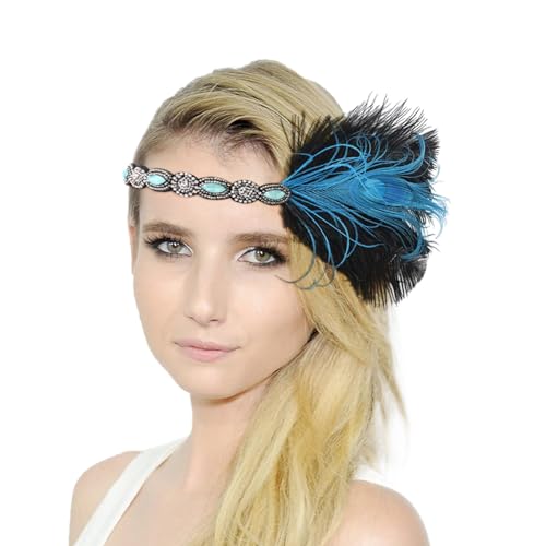 20er Jahre Vintage Kopfschmuck Feder Haarschmuck Elegante Stirnband mit Feder Pfau Kostüm Karneval Kostüm Damen 20er Jahre Accessoires Damen-Kopfbedeckung für Karneval Party (Blue, One Size) von DolceTiger