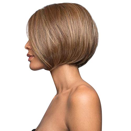 28cm Damen Perücke Volle Bob Perücke kurze Bob-Perücke mit braunem Farbverlauf Haare brasilianisches Braune Perücke Frauen Perücke (Brown, One Size) von DolceTiger