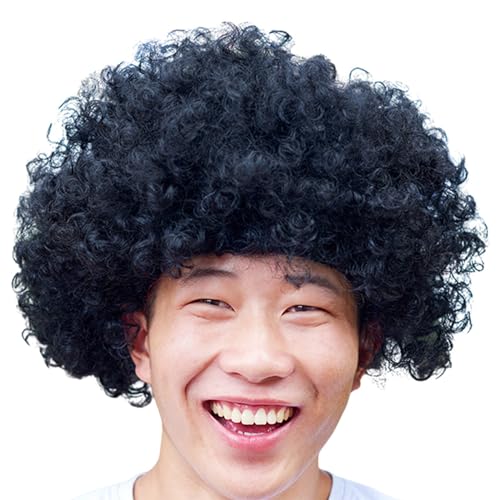 Afro Clown Perücke Faschingsperücke Herren Damen Lockenkopf Wig Lockenperücke Rasta Afroperücke Accessoire für Karneval und Fasching Halloween Perücken für Erwachsene (Black) von DolceTiger