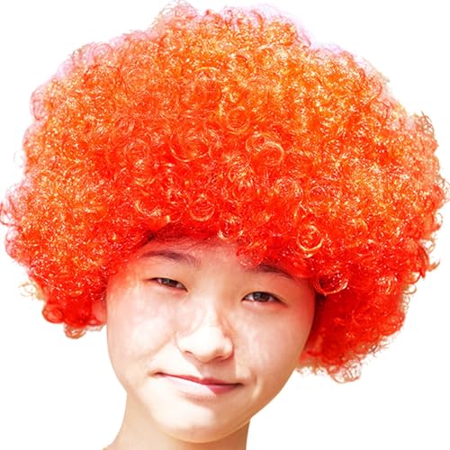 Afro Clown Perücke Faschingsperücke Herren Damen Lockenkopf Wig Lockenperücke Rasta Afroperücke Accessoire für Karneval und Fasching Halloween Perücken für Erwachsene (Orange) von DolceTiger