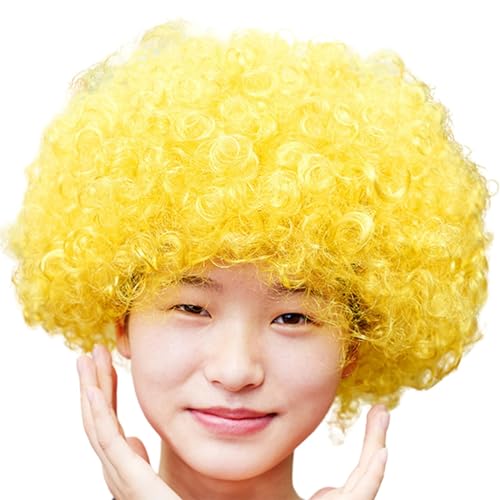 Afro Clown Perücke Faschingsperücke Herren Damen Lockenkopf Wig Lockenperücke Rasta Afroperücke Accessoire für Karneval und Fasching Halloween Perücken für Erwachsene (Yellow) von DolceTiger