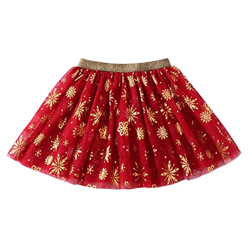 Baby Tüllrock Baby Mädchen weicher Flauschiger Tutu-Rock Kleinkind-Party-Mädchen Netz-Tutu, Schneeflocken-Druck Costome Tanz Prinzessin Rock Tütü Mädchen (Red, 3-4 Years) von DolceTiger