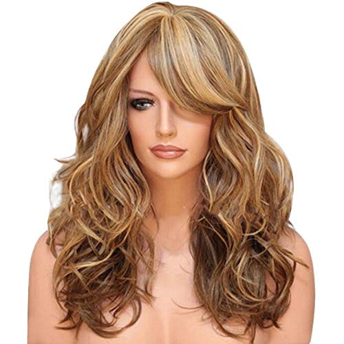 Blonde Perücke 60cm Lange Lockige Blonde Perücke Haarset Mittelscheitel Frauen Perücken Natürlich Bob Perücken für Damen Synthetische Perücken Hitzebeständige Perücken (brown, One Size) von DolceTiger