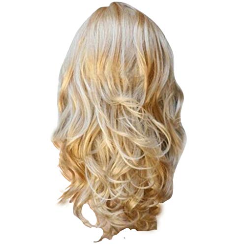 Blonde Perücke Lange Lockige Perücke Mittelscheitel Frauen Perücken Natürlich Lange Perücken für Damen Synthetische Perücken Hitzebeständige Perücken (Gold, One Size) von DolceTiger