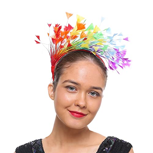 Bunt Feder Stirnband 20er Jahre Accessoires Haarband Fascinator Stirnbänder Regenbogen Feder Haarreif Kopfbedeckung für Frauen,Hochzeit,Teeparty,Cocktailparty Karneval Kostüm (A-Multicolor, One Size) von DolceTiger