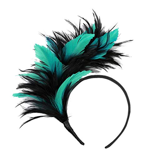 Bunt Feder Stirnband 20er Jahre Accessoires Haarband Fascinator Stirnbänder Regenbogen Feder Haarreif Kopfbedeckung für Frauen,Hochzeit,Teeparty,Cocktailparty Karneval Kostüm (Green #3, One Size) von DolceTiger