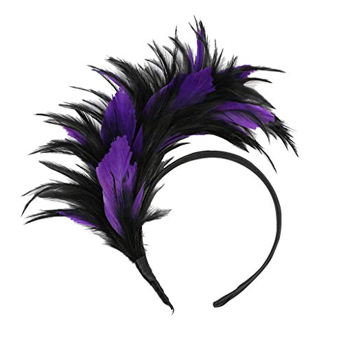 Bunt Feder Stirnband 20er Jahre Accessoires Haarband Fascinator Stirnbänder Regenbogen Feder Haarreif Kopfbedeckung für Frauen,Hochzeit,Teeparty,Cocktailparty Karneval Kostüm (Purple #3, One Size) von DolceTiger