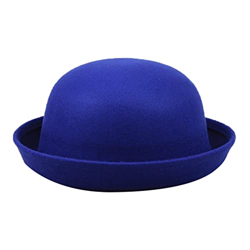 Cowboyhut Westernhut Sonnenhut Herren Eleganter Solider Hut für Erwachsene mit aufrollbarer Krempe Panama-Melone Fischerhut Klassische Wolle Runde Melone Damen Herren Schirmmütze (Blue, One Size) von DolceTiger