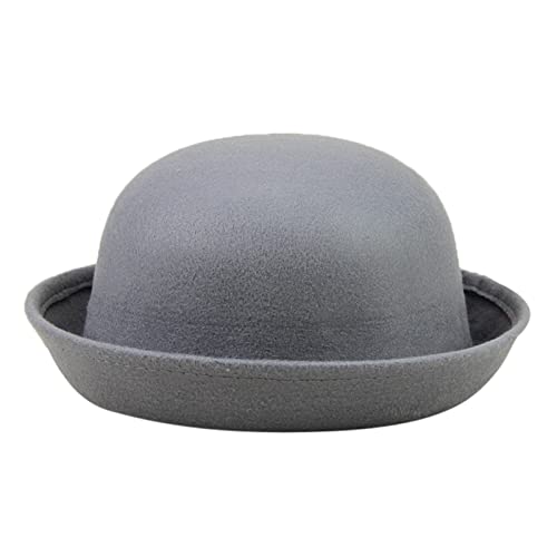 Cowboyhut Westernhut Sonnenhut Herren Eleganter Solider Hut für Erwachsene mit aufrollbarer Krempe Panama-Melone Fischerhut Klassische Wolle Runde Melone Damen Herren Schirmmütze (Grey, One Size) von DolceTiger