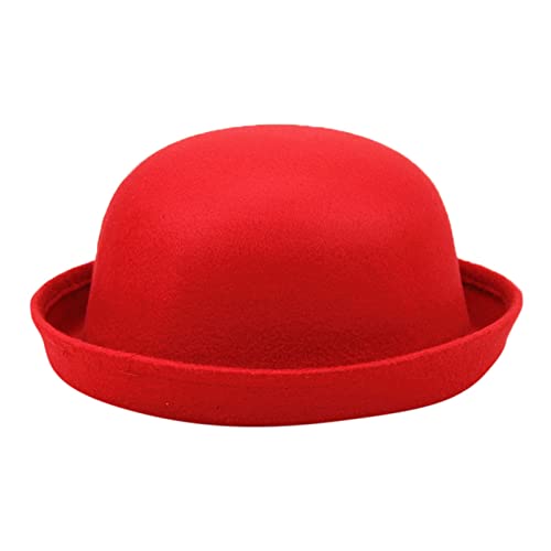 Cowboyhut Westernhut Sonnenhut Herren Eleganter Solider Hut für Erwachsene mit aufrollbarer Krempe Panama-Melone Fischerhut Klassische Wolle Runde Melone Damen Herren Schirmmütze (Red, One Size) von DolceTiger