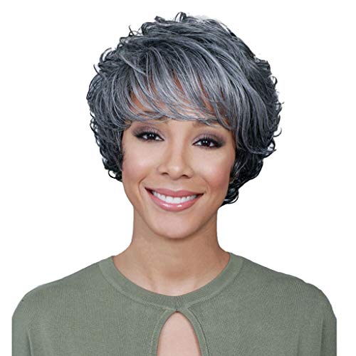 Damen Perücke Gelockte Perücke Damenperücke Perücke Styling kurze volle Perücke Kurze Lockige Perücken Bob Afrikanische Perücke (Grey, One Size) von DolceTiger