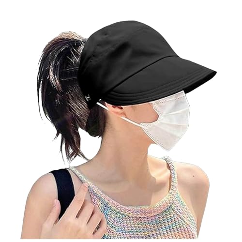 Damen Sonnenhut Baseball Cap Sommer Damen Sommermütze Leerer Zylinder Basecap Sportkappe Mit Zöpfen Loch Loop Baseball Cap Damen Pferdeschwanz Baseball Cap Verstellbar Basecap (Black, One Size) von DolceTiger