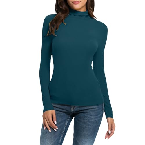 Damen Thermo Basic-Shirt Rollkragenpullover Slim Fit Thermounterwäsche Oberteil Langarmshirt Pullover Top Mock-Ausschnitt Winter Warm Dehnbar Langarm Rollkragenshirt (Dark Blue, L) von DolceTiger