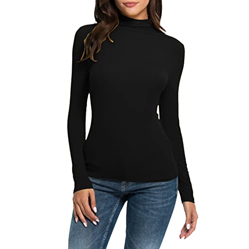 Damen Thermo Rollkragenshirt Slim Fit Thermounterwäsche Oberteil Langarmshirt Top Pullover Mock-Ausschnitt Rollkragenpullover Winter Warm Dehnbar Langarm Basic-Shirt (Black, M) von DolceTiger