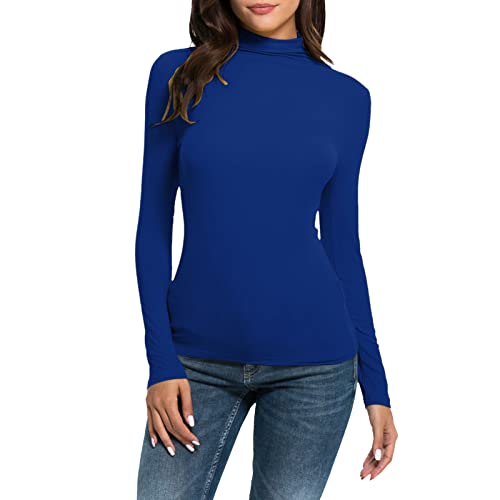 Damen Thermo Rollkragenshirt Slim Fit Thermounterwäsche Oberteil Langarmshirt Top Pullover Mock-Ausschnitt Rollkragenpullover Winter Warm Dehnbar Langarm Basic-Shirt (Blue, XL) von DolceTiger