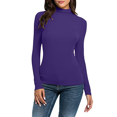 Damen Thermo Rollkragenshirt Slim Fit Thermounterwäsche Oberteil Langarmshirt Top Pullover Mock-Ausschnitt Rollkragenpullover Winter Warm Dehnbar Langarm Basic-Shirt (Purple, XXL) von DolceTiger