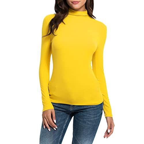 Damen Thermo Rollkragenshirt Slim Fit Thermounterwäsche Oberteil Langarmshirt Top Pullover Mock-Ausschnitt Rollkragenpullover Winter Warm Dehnbar Langarm Basic-Shirt (Yellow, L) von DolceTiger