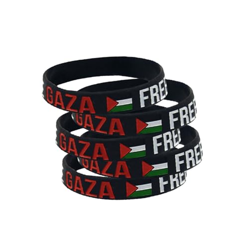 DolceTiger 1/2/5 Stück Silikonarmband Freies Palästina Silikon Handgelenkband Motivationssportarmband Palästinensischer Gazastreifen Palästina Flaggen Armband (5PC-Schwarz) von DolceTiger