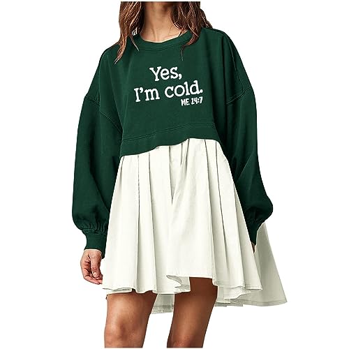 DolceTiger Damen Umstandskleid Kleid Rundhals Lange Ärmel Sweatshirt-Kleid Patchwork Pulloverkleid Damen Schwangerschaftskleid Umstandsmode Kleide Umstandskleide Stillkleid (Green, M) von DolceTiger