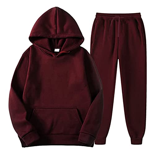 DolceTiger Herren Jogginganzug Trainingsanzug Sportanzug Hoodie und Sporthose Zweiteiliges Set Kapuzenpullover Jogginghose Sweatshirt Casual Hoodie Hose 2-teilig Anzug (Wine, XL) von DolceTiger