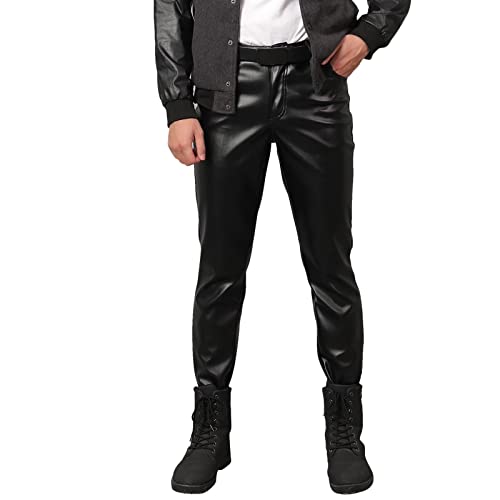 DolceTiger Herren Lederhose Hosen Herren Eng anliegende Lederhose für Herren, Enge elastische, warme Trend-Motorrad-Lederhose Cargo Hosen Herren (Black, M) von DolceTiger