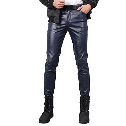 DolceTiger Herren Lederhose Hosen Herren Eng anliegende Lederhose für Herren, Enge elastische, warme Trend-Motorrad-Lederhose Cargo Hosen Herren (Blue, XXL) von DolceTiger