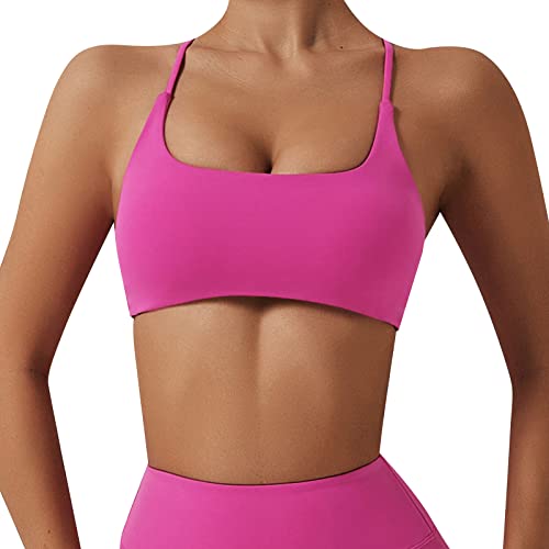 DolceTiger Rückenfreier BH Yoga Sport-BH für Damen gepolsterter gekreuzter Rücken Bustier ohne Bügel Spaghettiträger für Yoga und Fitness Sport BH Rückenfrei (Hot Pink, S) von DolceTiger