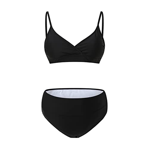 DolceTiger Umstandsbadeanzug Damen Umstandsmode Einteilige Badebekleidung V-Ausschnitt Schwangerschaft Badeanzug Soild Badeanzüge Bademode Bademode Für Schwangere (Black-d, L) von DolceTiger