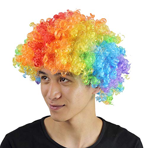 Erwachsene Clown-Perücke Fan-Perücke Bunt Kurze Lockige Perücken für Frauen Männer Karneval Halloween Party Synthetische Perücke Kurze Welle Bob Perücken (multicolour, One Size) von DolceTiger