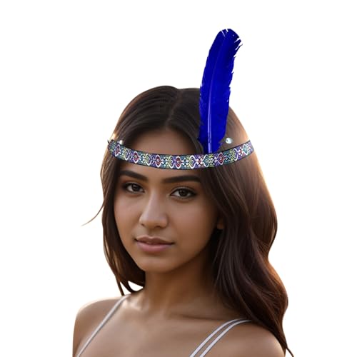 Feder Haarschmuck Stirnband Indische mit Federn, Kopfschmuck Damen elastisches Federn Haarband Cowboy Western Karneval Halloween FaschingMottoparty (Blue, One Size) von DolceTiger