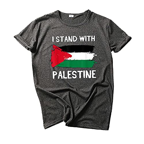 Free Palestine T-Shirt Damen Rundhals Regular Fit Basic T-Shirt Frauen Kurzarmshirt O-Neck Kurzarm Top Freies Palästina Bedruckte Oberteile Bluse für Frauen (Grey-2, M) von DolceTiger