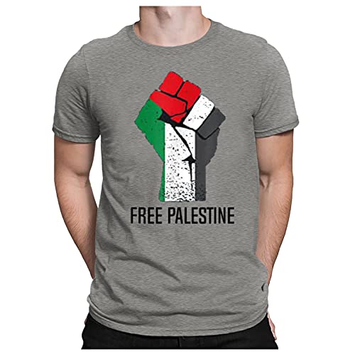 Free Palestine T-Shirt Herren Rundhals Slim Fit Basic T-Shirt Männer Kurzarmshirt O-Neck Kurzarm Top Freies Palästina Sommer Oberteile Herren (Gray, XL) von DolceTiger