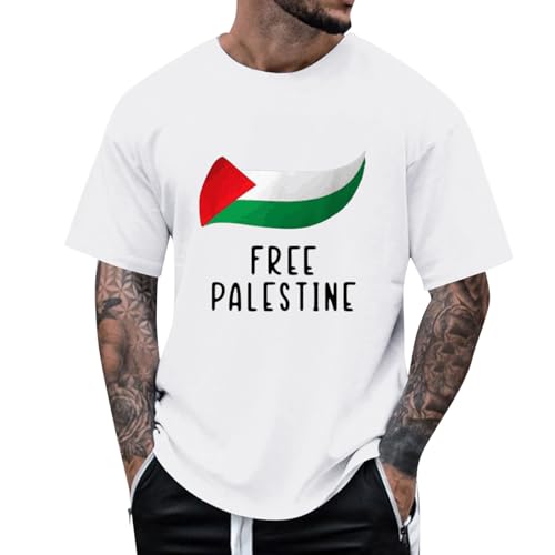 Free Palestine T-Shirt Herren Rundhals Slim Fit Basic T-Shirt Männer Kurzarmshirt O-Neck Kurzarm Top Freies Palästina Sommer Oberteile Herren von DolceTiger