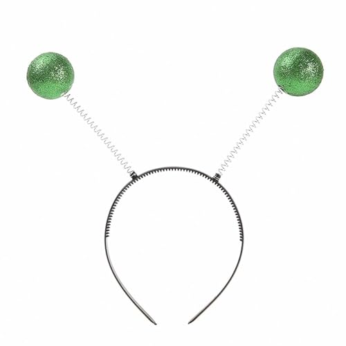 Haarband Alien Haarreif Kopfschmuck Fascinator Stirnbänder mit 2 runden schwingenden Kugeln Glitzer Disco Bälle Accessoire zu Karneval Haarschmuck für Damen & Herren (Green) von DolceTiger