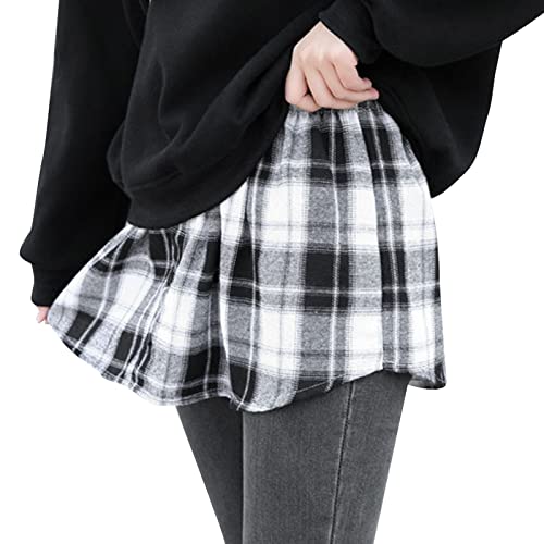 Karierter Kleiner Minirock für Damen Rock Hemd Saum Mini Unterrock Hemdverlängerung Blusenrock Extender Hemd Verlängerung Layering Top Blusen Verlängerung Damen (White Plaid #2, One Size) von DolceTiger