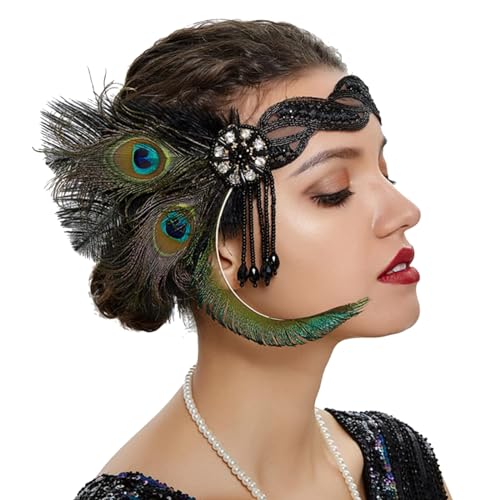 Karneval Kostüm Damen Pfau Stirnband Damen-Kopfbedeckung, Feder-Kopfbedeckung für Damen Party Tanz Nachmittagstee Hochzeit Kopfbedeckung (Green, One Size) von DolceTiger