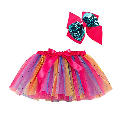 Kinder Regenbogen Tüllrock mit Stirnband Mädchen Tutu-Rock Ballettrock für Geburtstag Verkleidung Party Festzug Prinzessin Ankleiden Karneval Cosplay Abendkleid (Hot Pink, 2-4 Years) von DolceTiger