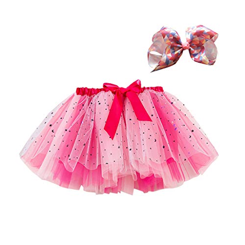 Kinder Regenbogen Tüllrock mit Stirnband Mädchen Tutu-Rock Ballettrock für Geburtstag Verkleidung Party Festzug Prinzessin Ankleiden Karneval Cosplay Abendkleid (Pink, 5-8 Years) von DolceTiger