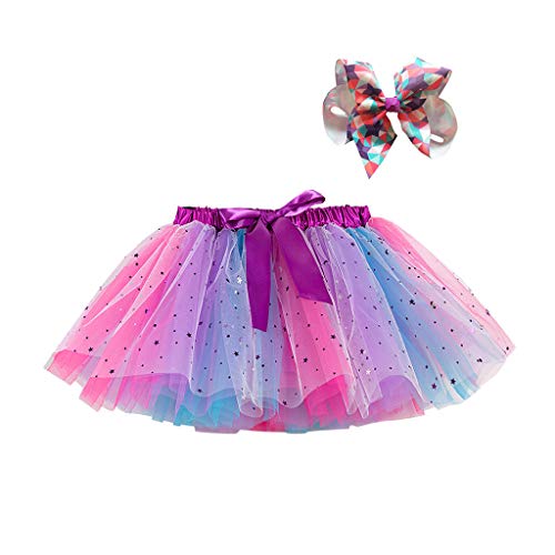 Kinder Regenbogen Tüllrock mit Stirnband Mädchen Tutu-Rock Ballettrock für Geburtstag Verkleidung Party Festzug Prinzessin Ankleiden Karneval Cosplay Abendkleid (Purple, 5-8 Years) von DolceTiger