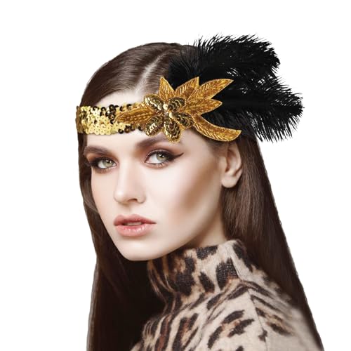 Kopfschmuck Damen 1920s Feder Stirnband Damen-Kopfbedeckung, 20er Jahre Feder-Kopfbedeckung für Damen Party Tanz Nachmittagstee Hochzeit Kopfbedeckung (Yellow, One Size) von DolceTiger