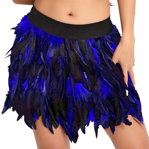 Kostüm Damen Federrock Bühnenkostüme Ballkleid Karneval Kostüm Damen Rock Minirock für Cosplay-Party Karneval Leistung (Blau, XXXL) von DolceTiger