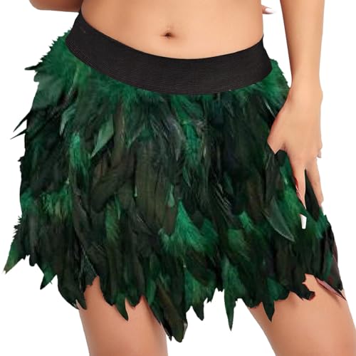 Kostüm Damen Federrock Bühnenkostüme Ballkleid Karneval Kostüm Damen Rock Minirock für Cosplay-Party Karneval Leistung (Green, L) von DolceTiger