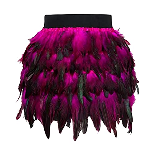 Kostüm Damen Federrock Bühnenkostüme Ballkleid Karneval Kostüm Damen Rock Minirock für Cosplay-Party Karneval Leistung (Hot Pink, M) von DolceTiger