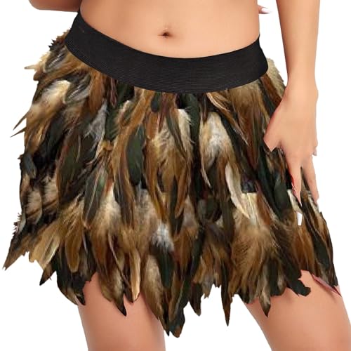 Kostüm Damen Federrock Bühnenkostüme Ballkleid Karneval Kostüm Damen Rock Minirock für Cosplay-Party Karneval Leistung (Khaki, L) von DolceTiger